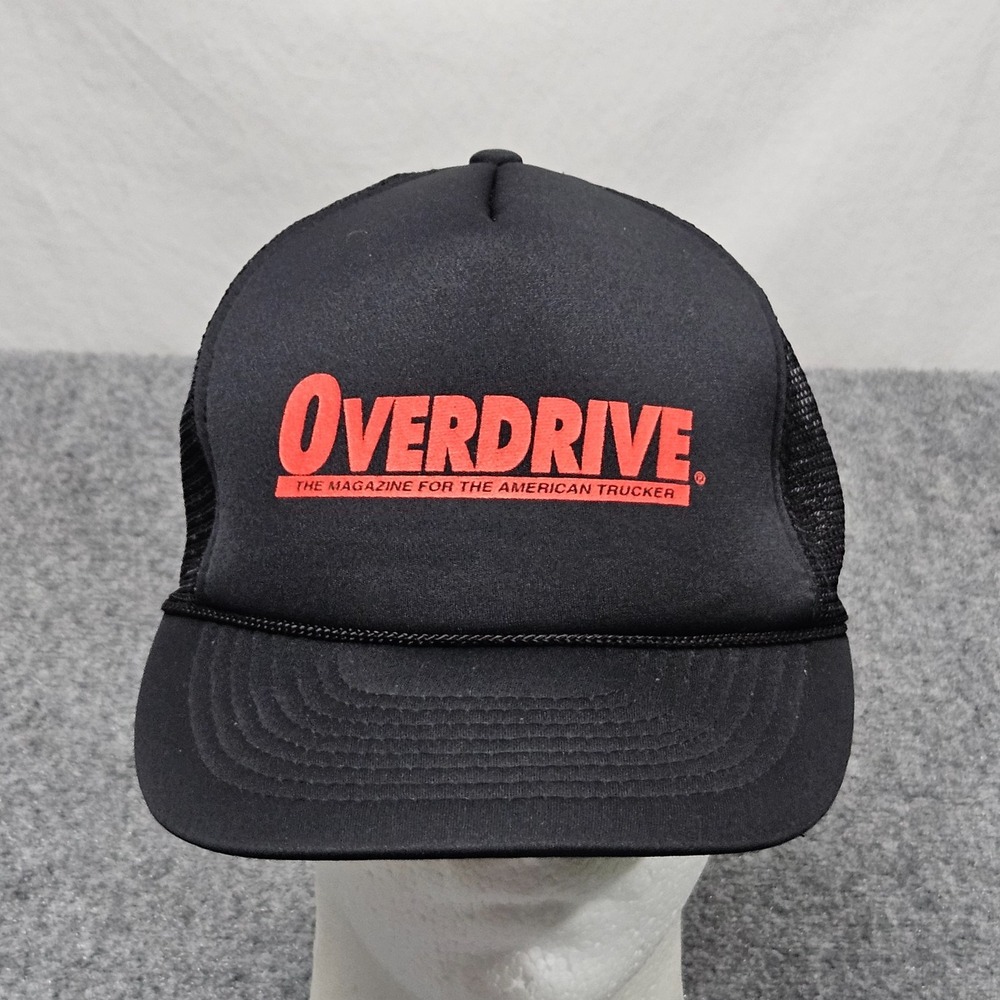 Vintage Overdrive Magazine Trucker Hat Rope Cap Black Mesh Snapback 90s